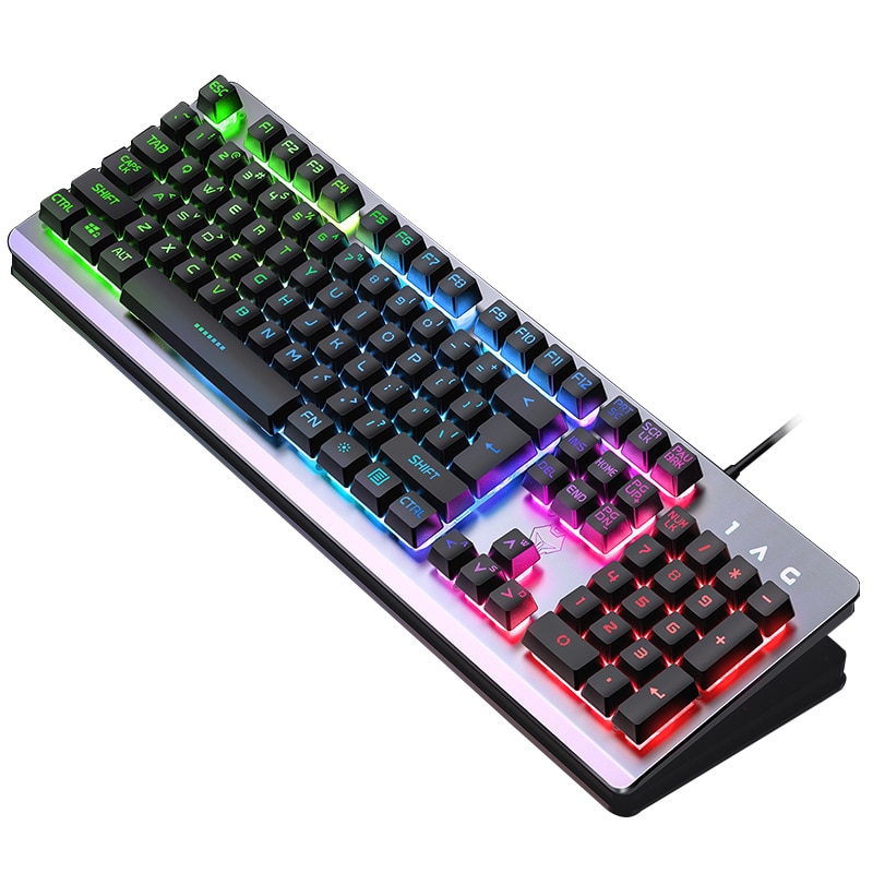 Gaming Keyboard 104 Keycaps RGB Backlit Waterproof Silent Keyboard Computer Gamer USB Wired For Desktop Laptop: Black