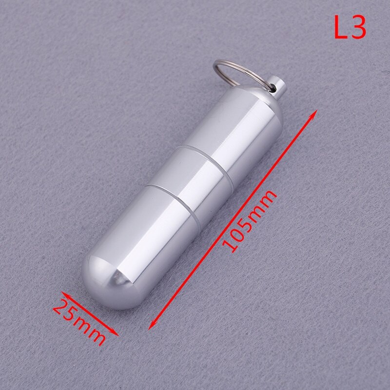 Vandtæt aluminium pille etui nøglering kapsel form lomme pille holder beholder delikat sæl medicin organisator boks: 105mm