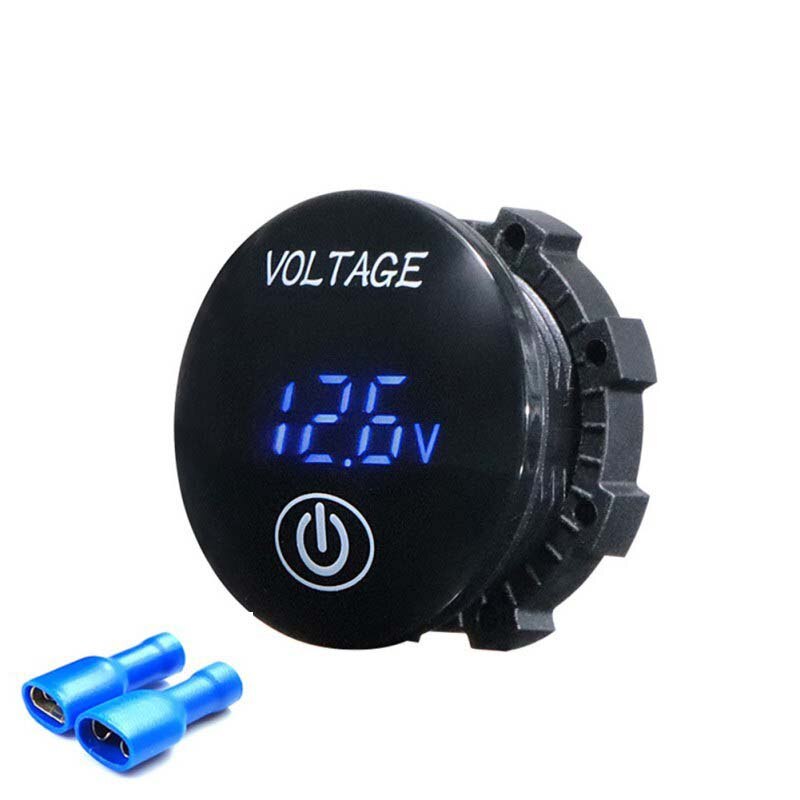 Auto Motorfiets Voltage Meter met Touch Schakelaar Ronde Waterdichte Auto Voltage Meter Boot DC 12-24V LED Panel digitale Voltmeter: Blauw