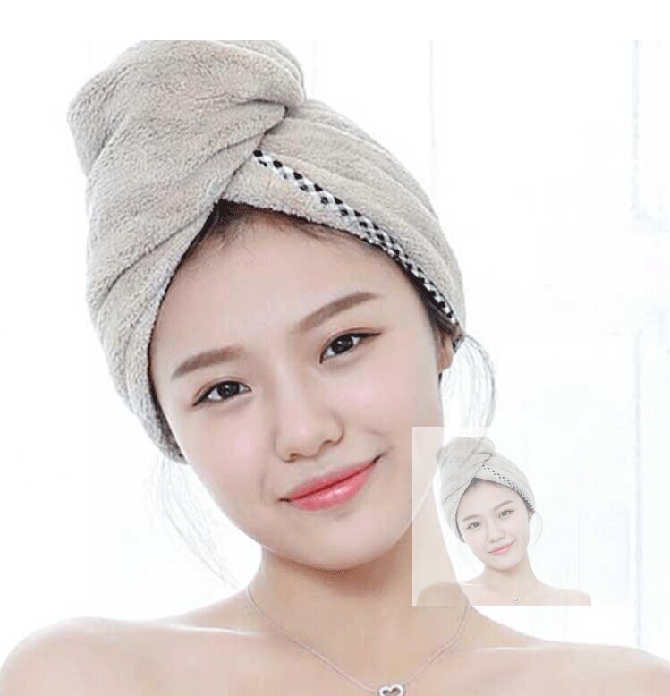 schnell trocken Mikrofaser Handtuch Haar Magie Trocknung Turban wickeln Hütte Kappe bat Neue: Beige