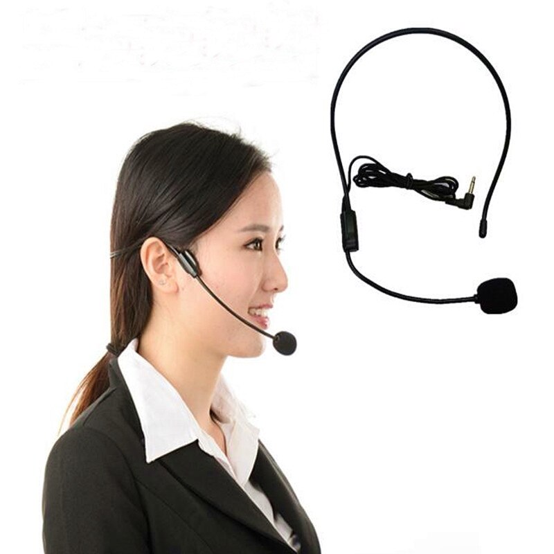 Head-mounted Headset Microphone Portable Lightweight Wired 3.5mm Plug Guide Lecture Speech Headset Mic for Teaching Meeting