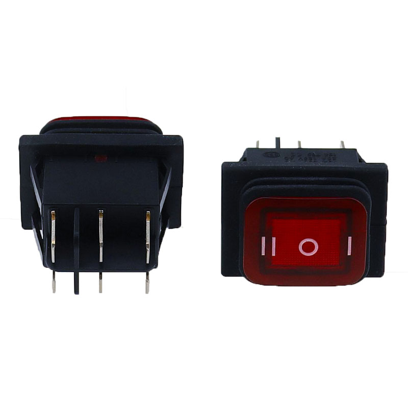 Momentary rocker switch 6 flat pins reset switches,double sides spring return to middle after released Light red 12-24v 220v
