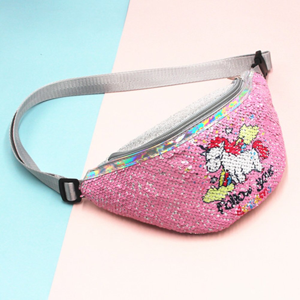 Kids Sequins Printing Unicorn Waist Bag For Women Fanny Packs Girls Shoulder Bag Travel Mobile Phone Bags: BG3354H08