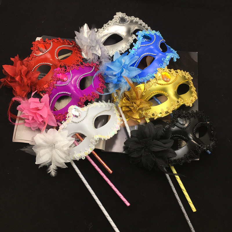 10pcs Sexy Prom Wedding Party Mask Women Costume Venetian Cosplay Masquerade Dance Handheld Sticks Flower Decoration on Stick