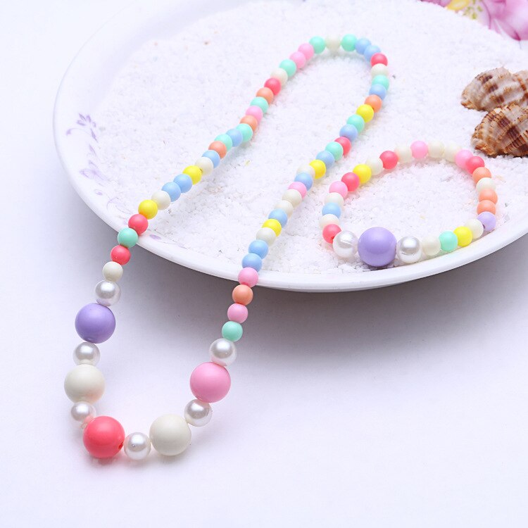 Conjunto de accesorios de princesa para niña, para niña, mezcla de colores de macarrón, cuentas acrílicas, collar y pulsera de flores: 7