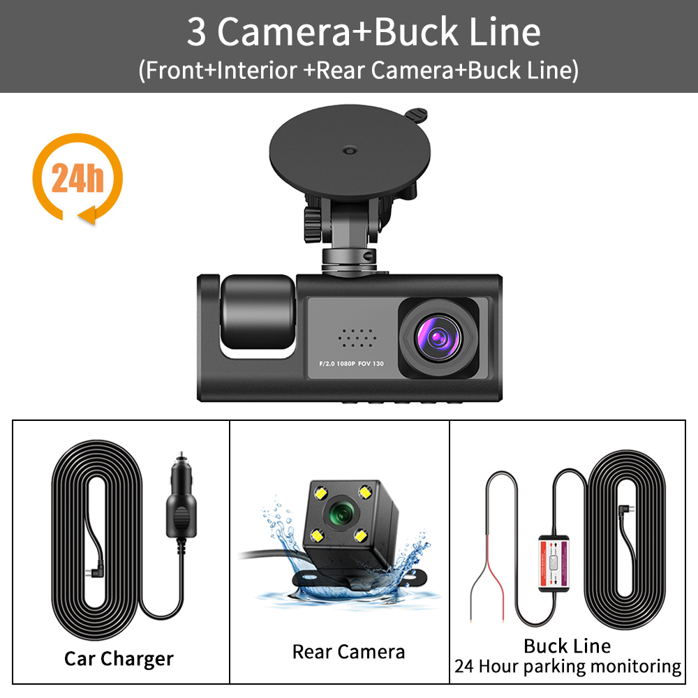 3-Kanal-Auto-DVR HD 1080P 3-Objektiv Ich bin Inneren Fahrzeug-Bindestrich-CamDrei-Wege-Kamera DVRs Recorder Video Registrator Dashcam Camcorder: verrotten / 64G