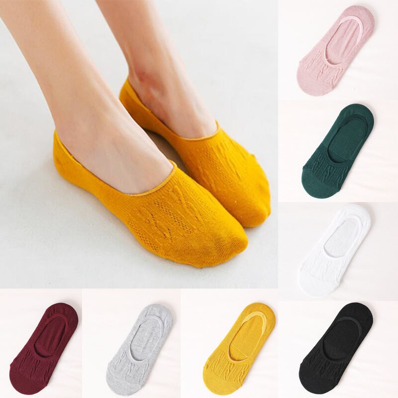 Women Socks Lady Casual Breathable Ankle Boat Socks Girls Invisible Non-slip Cotton Socks Women Low Cut Socks