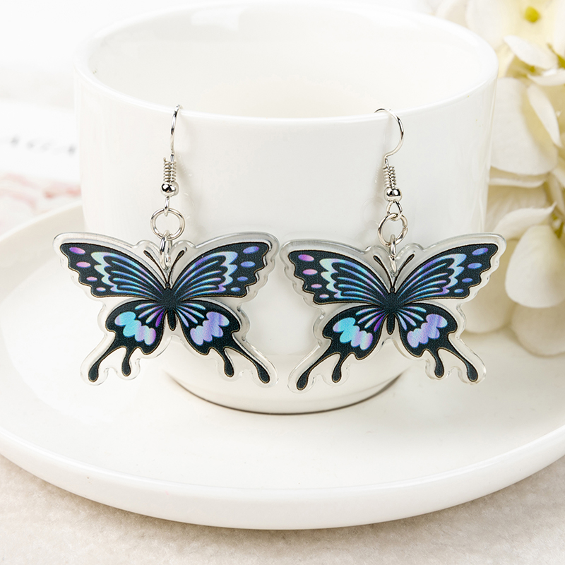 1 paire de boucles d'oreilles papillon mignon pour femme, dégradé acrylique, papillon coloré, goutte d'eau, d'anniversaire pour fille