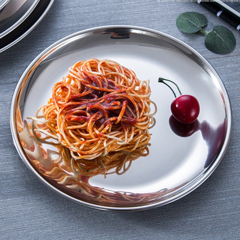 Metal Storage Tray Round Stainless Steel Tray Snack Fruit Cosmetics Jewelry Storage Organizer European Style Dinner Plates