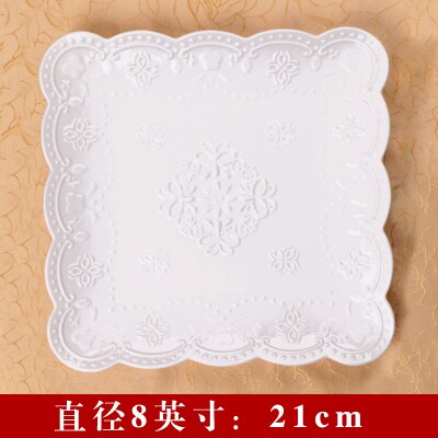 Embossed Bone China Dishes European-style Hollow Dishes Ceramic Tableware Western Dishes Salad Dishes Steak Dishes: 1pcs- 8 inch4