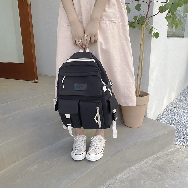 Dame ryggsekk trendy nylon vanntett anti-tyveri skolesekk for jenter skole ryggsekk med mange lommer