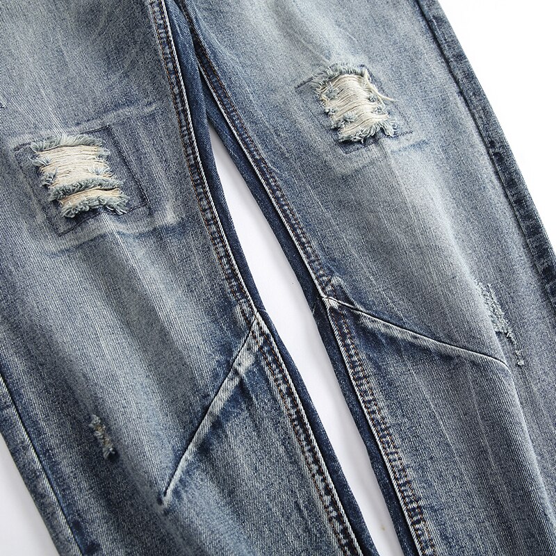 Rippade jeans män denimbyxor märke klassisk denim stor storlek förstört retro slim fit typ bomull