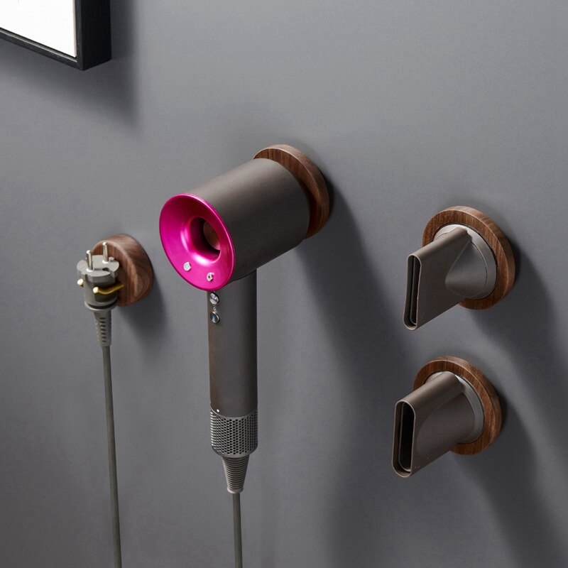 Soporte de pared para secador de pelo Dyson, soporte de madera maciza para secador de pelo, organizador de estante de baño