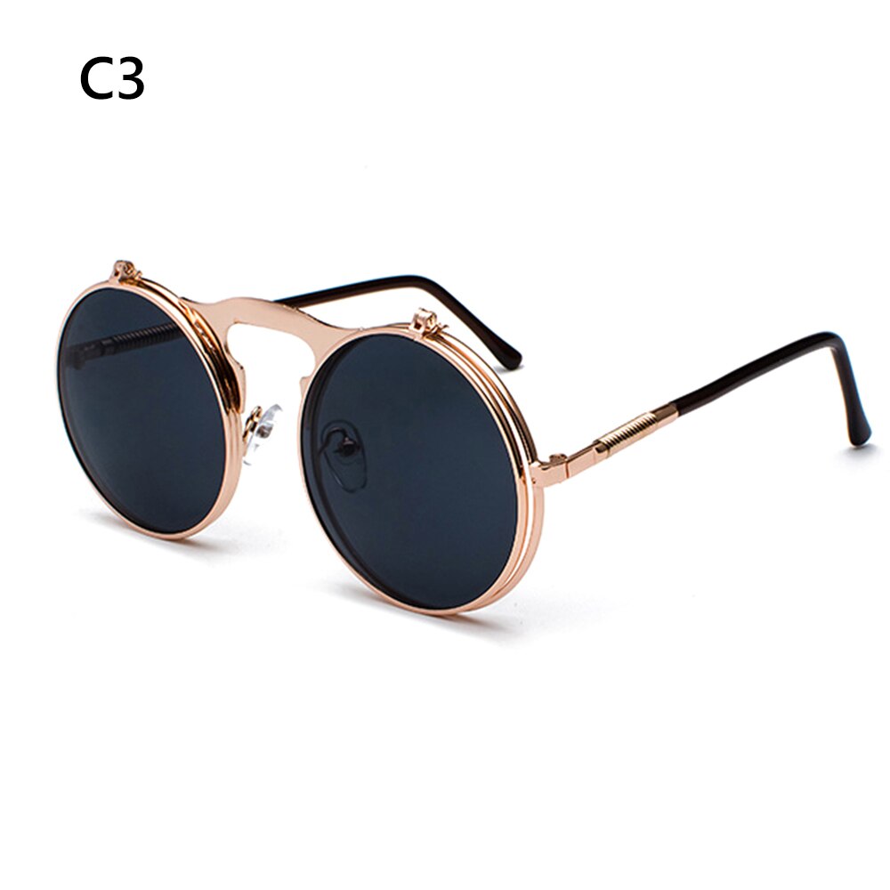 1 PC Vintage Punk Round Flip Up Sunglasses for Men Women Steampunk Driving Sunglasses Summer UV Protection Eyewear: 3