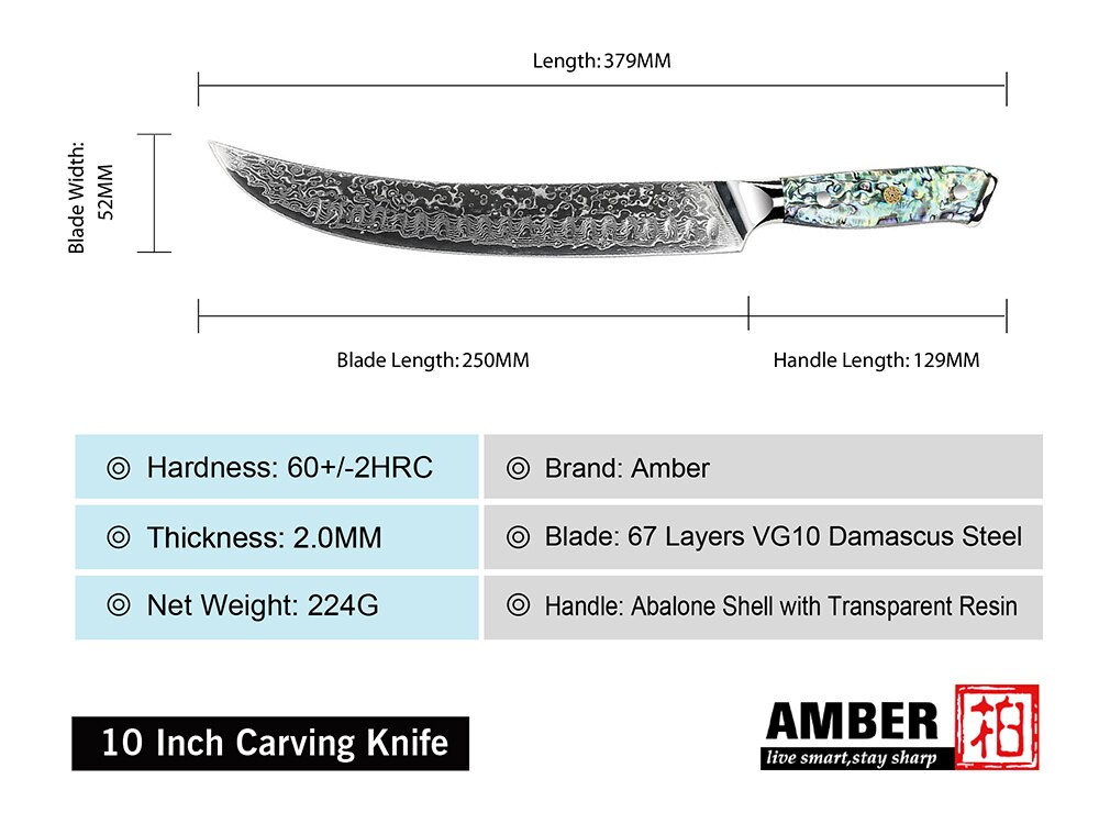 Amber Damascus Mes Professionele Keuken Chef Utility Santoku Steak Uitbenen Cleaver Messen Japanse Mes Abalone Shell Handvat: Carving