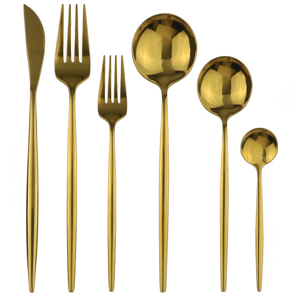Colorful Flatware Set Rose Cutlery Set 18/10 Stainless Steel Tableware Set Knife Fork Spoon Dinner Set Silverware Dinnerware Set: 6Pcs Gold