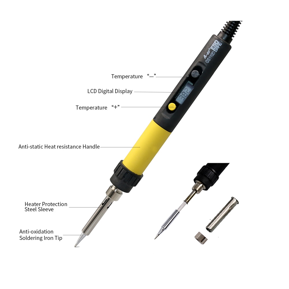 110W 836D 60W LCD Display Soldering Iron A-BF GS110D Temperature Adjustable Soldering Iron station with 3 tips cleaning sponge