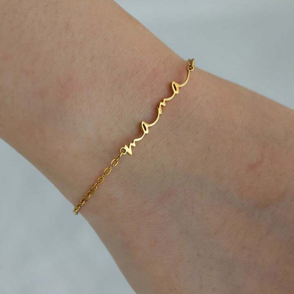 Delicate mini "mama" letter bracelet for women, gold-colored, stainless steel, elegant adjustable link chain, mother's day jewelry, mum gift