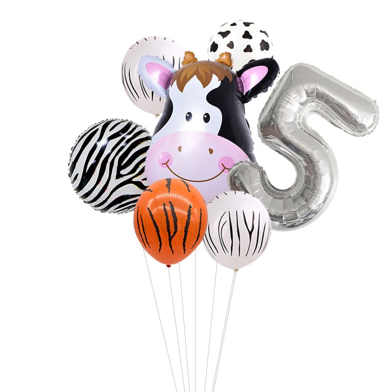 Kids Animal Birthday Party Balloons First Birthday Safari Animal Balloon Bouquet Jungle Animal Ballons Digital Balloon: silver 5