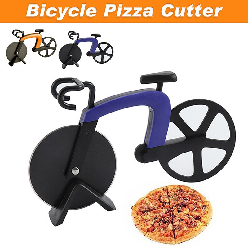 Non-stick Bicycle Pizza Cutter Wheel Stainless Steel Plastic Bicycle Roller Pizza Cutter Slicer Dual Cutting Wheels Kitchen Tool