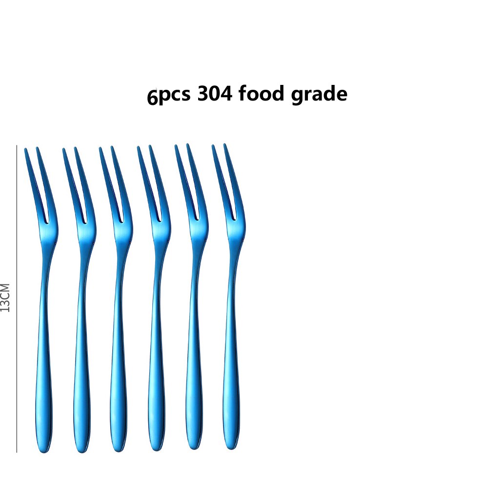 6/12 stücke Edelstahl Zwei-zinken Gabel Obst Gabel set Geschirr Mehrere Verwenden Snack Kuchen Dessert Gabeln Cafeteria Hause besteck: blue 6pcs