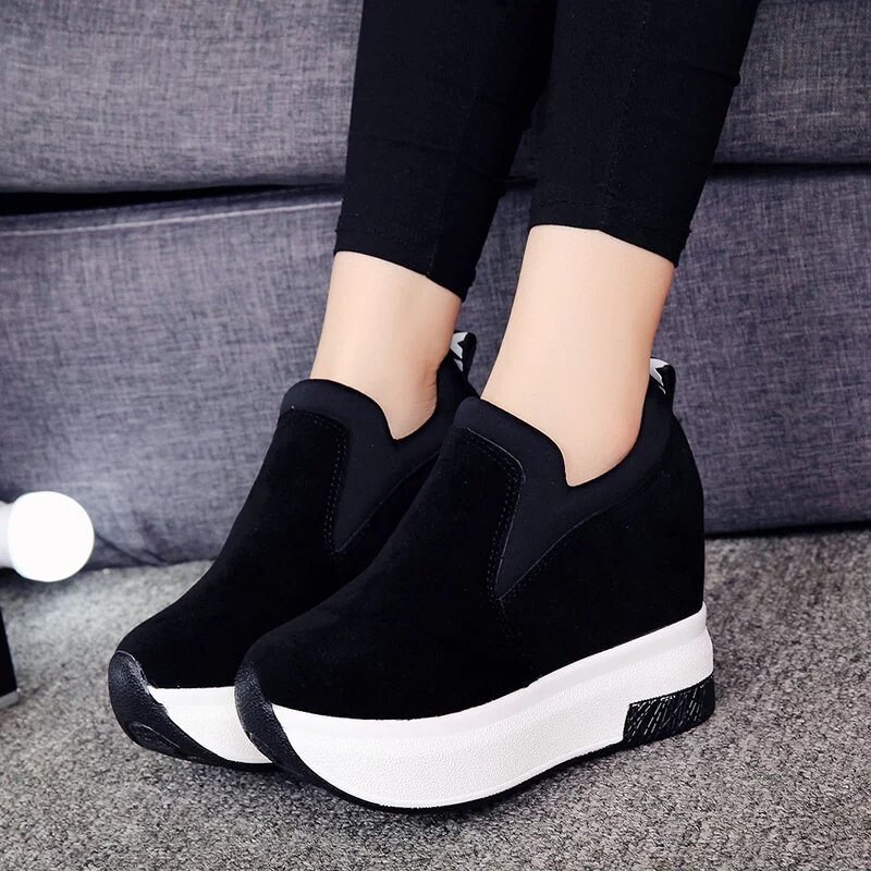 Women Wedge Platform Shoes High Heel sneakers Casual Red Breathable Height Increaseing Canvas Shoes Woman Sneakers