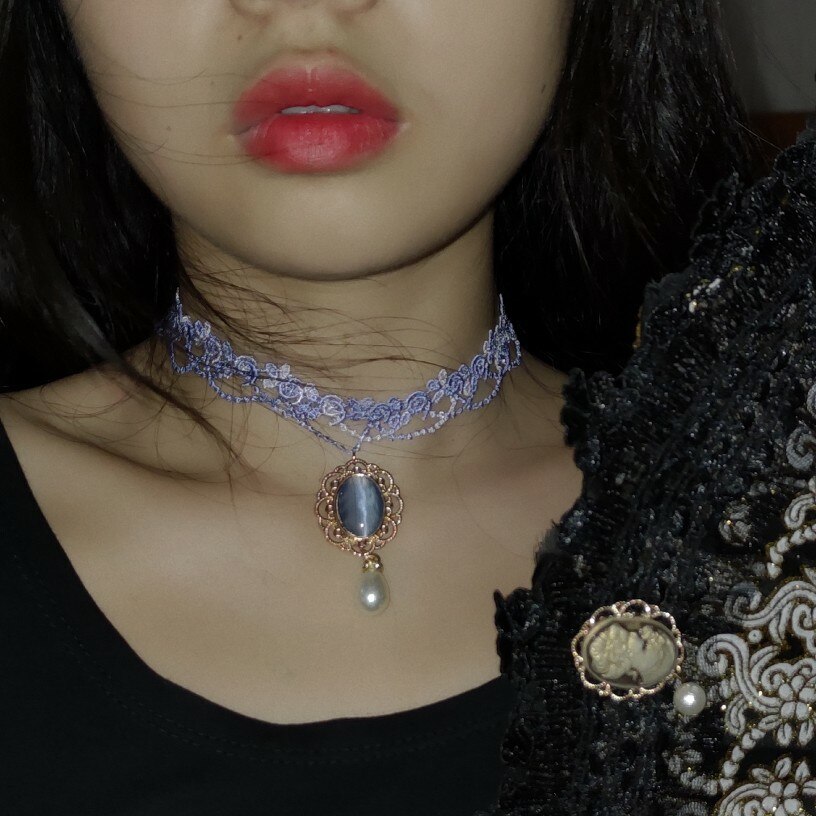 Süße Seestern Blau Gradienten Spitze verträumt Bogen Hülse Halskette Kragen Halsband Hals Kette Süße Lolita Prinzessin Anhänger Ornamente