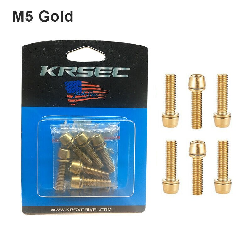 Krsec M6/M5 Stuurpen Bouten Titanium Kleur Mtb Fiets Stuurpen Schroeven Rvs Vaste Bout Stuurpen Schroef fietsen Onderdelen: M5 Gold