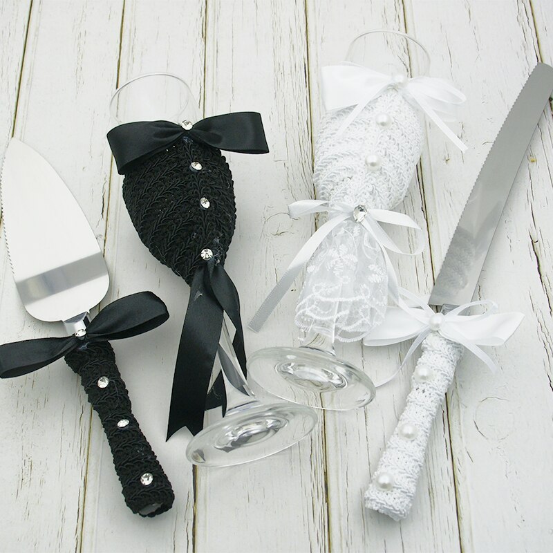 Bröllopstårta kniv spade glas vin koppar pizza server rostfritt stål romantisk blomma harts födelsedagsfest servis 4 st/set