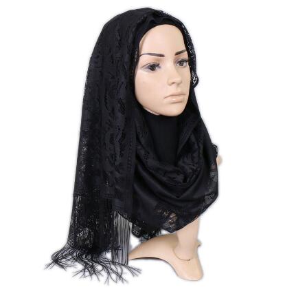 Women Cotton Polyester Floral Lace Scarf Shawl Tassels Party Wedding Lace Veil India Arab Muslim Hijabs Scarves