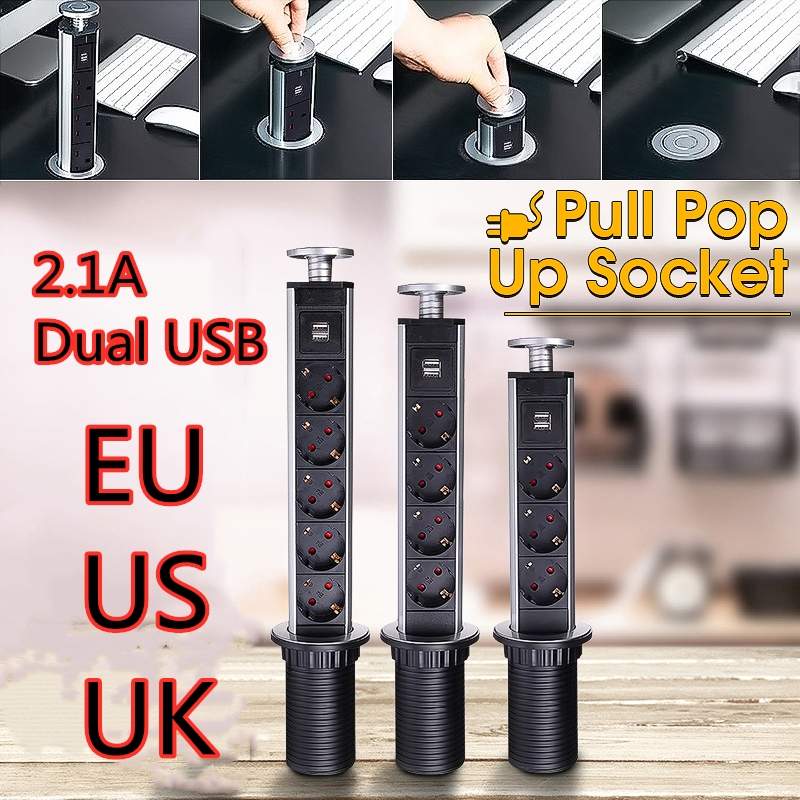 Eu us uk stopcontact telefoon smart home stekkerdoos 2 usb intelligent verborgen desktop stopcontact 2.1a kantoor keuken pop-up