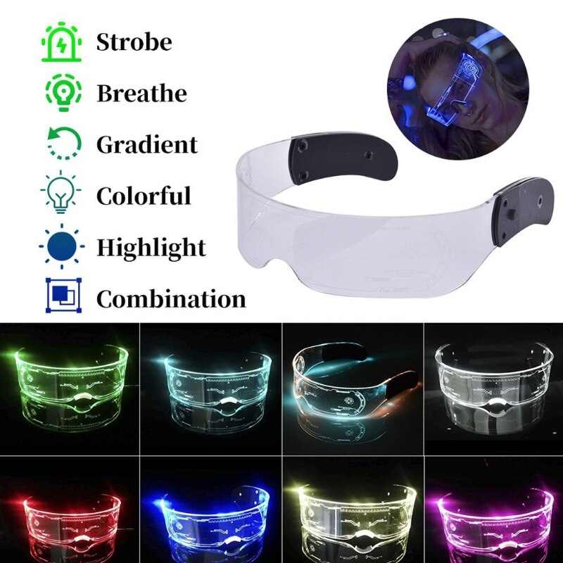 Led Lichtgevende Glazen Futuristische Elektronische Visor Bril Light Up Glazen Prop Voor Halloween Festival Prestaties Top