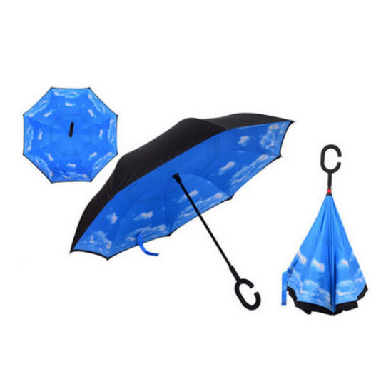 Folde omvendt paraply dobbeltlag regn paraplyer til kvinder multifunktionsfri bærbar c håndtag omvendt vindtæt paraply: D