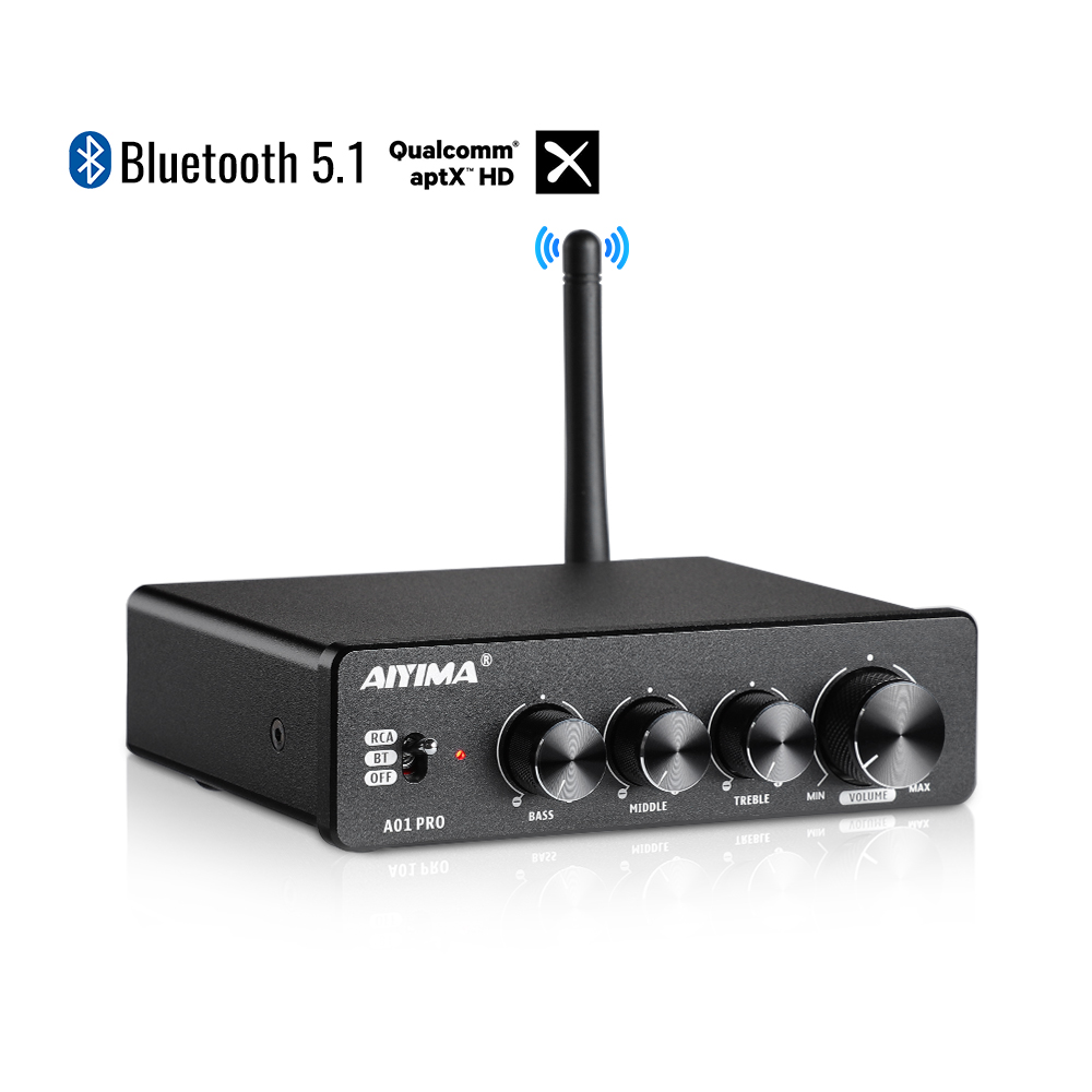 AIYIMA Bluetooth Audio Amplifier A01 PRO A01 TPA3116D2 HIFI Sound Amplifier 2.0 Stereo 100Wx2 Class D Home Theater Amp: Silver / 110 V