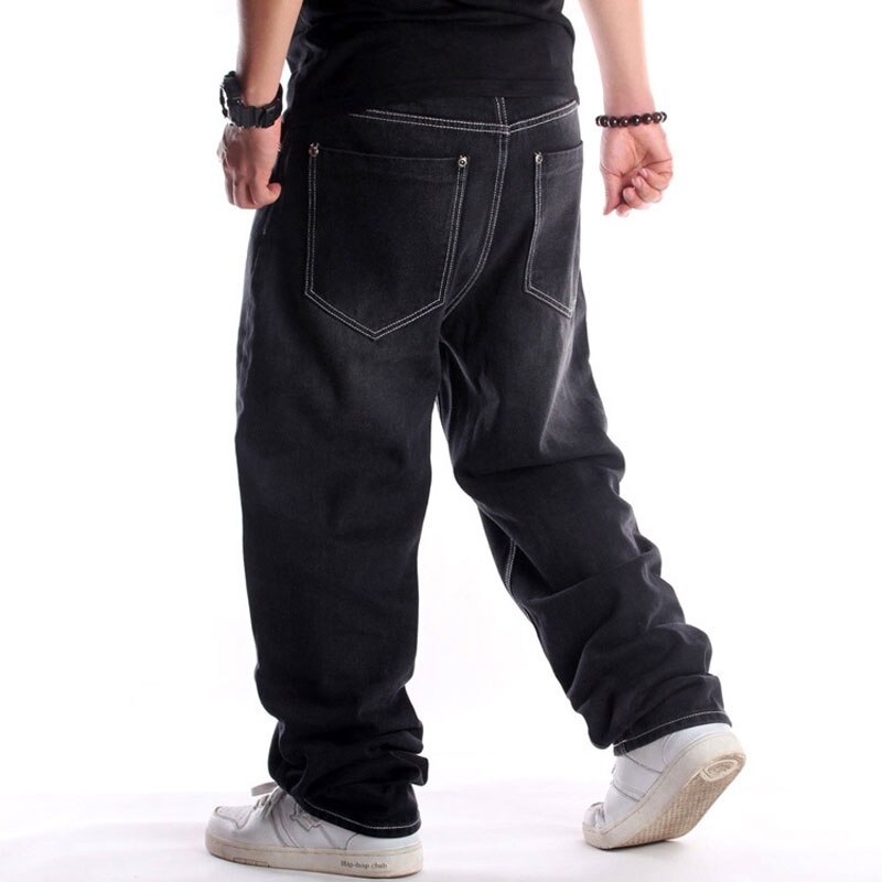 verlieren Jeans Männer Denim Breite Bein Hosen Gerade ausgebeult Harem Straße Hüfte hüpfen Schwarz Skateboard Schlauch Größe 30 - 46