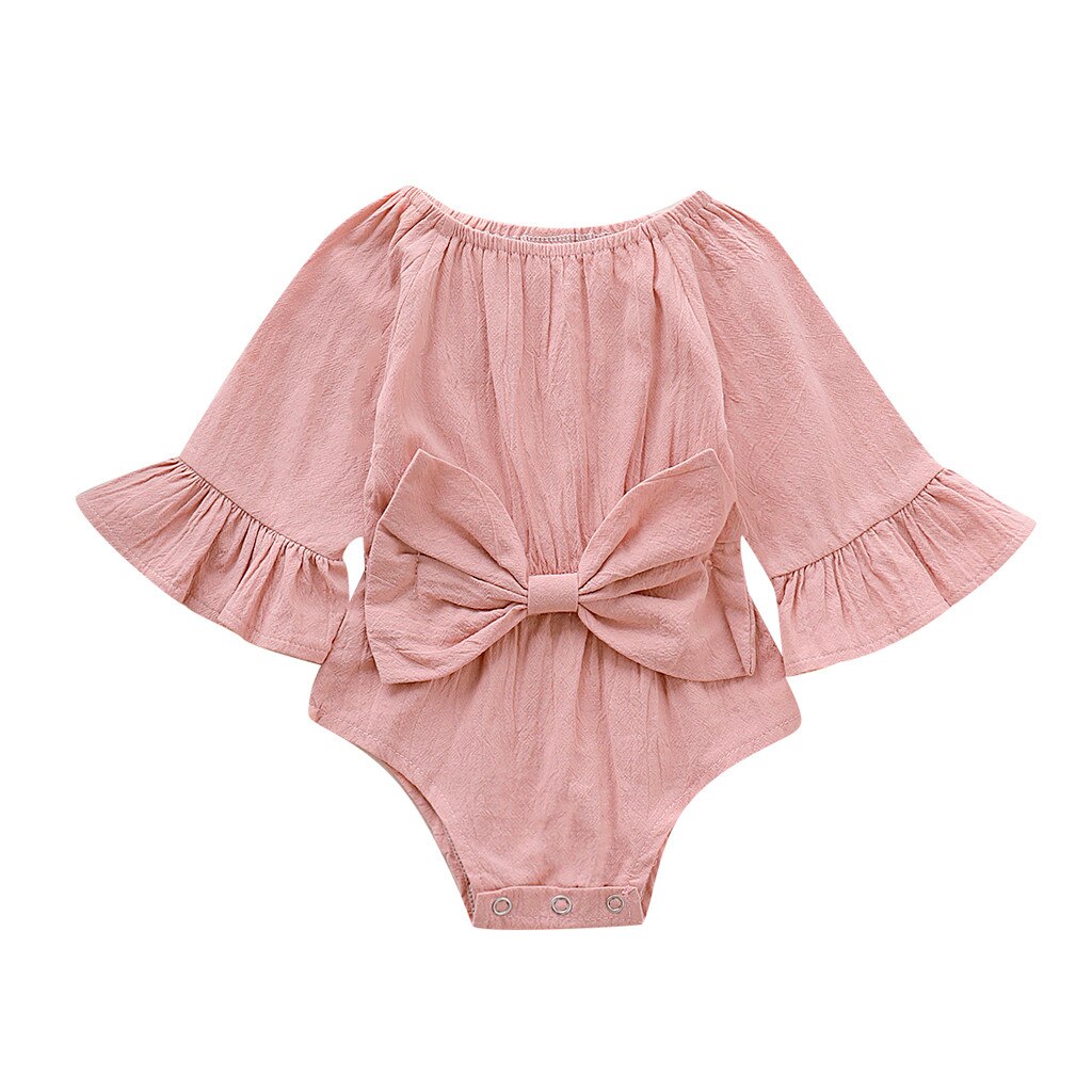Sommerkleidung für babys, neugeborene, säuglinge, mädchen, bodys mit schleife, ausgestellte langarm-jumpsuits, Outfits mit schleife, spielanzüge.: Rosa / 6-12 monate