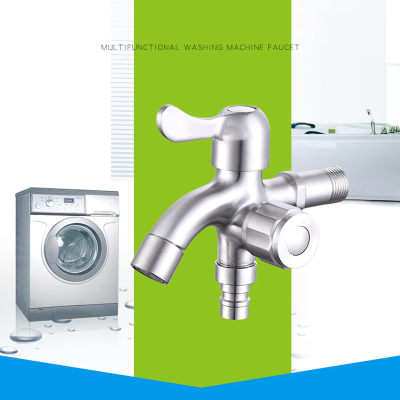 Stainless Steel Double Outlet Triangle Valve Faucet G1/2 Thread Angle Valve Filler Diverter Bathtub Valve Washing Machine Faucet