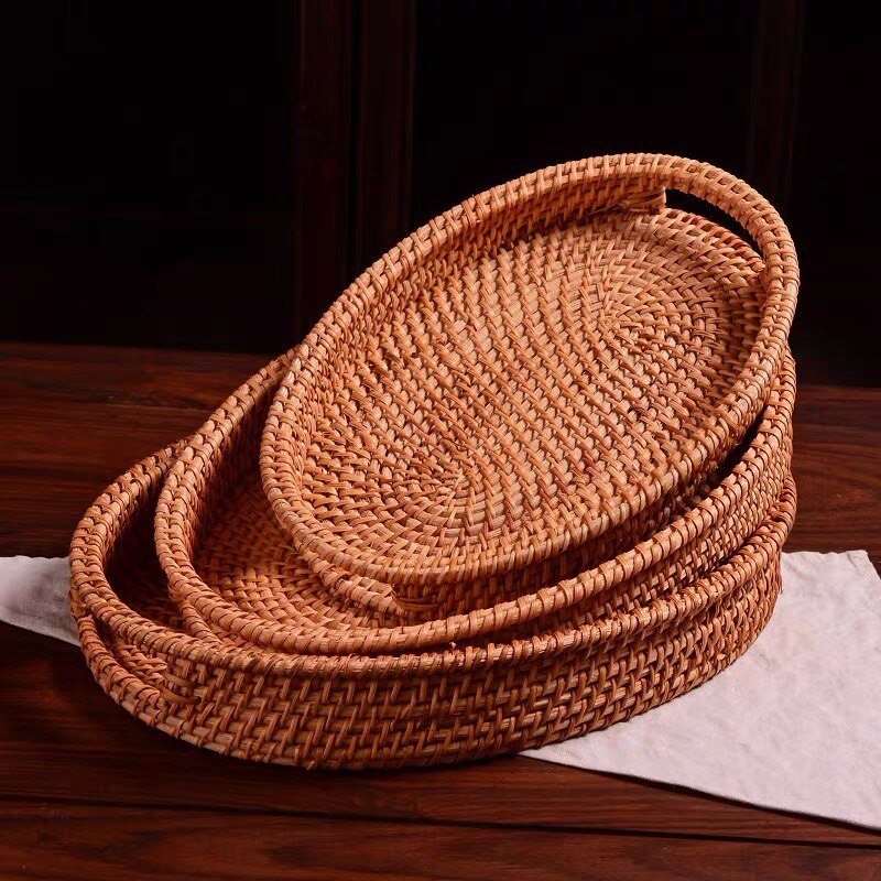 Opbergmand handgevlochten rotan bruin ovaal in oude tradities fruit brood snack opbergmand keuken huishoudelijke artikelen