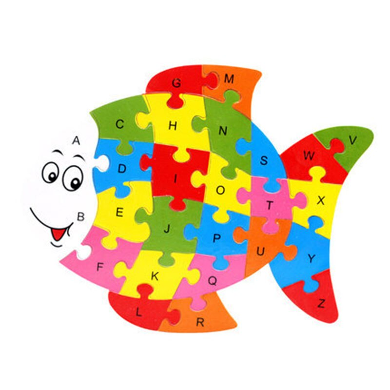 26 muster Aus Holz Tier Alphabet Frühen Lernen Puzzle Jigsaw Für Kinder baby Bildungs Learing Intelligente Spielzeug M09: Fish