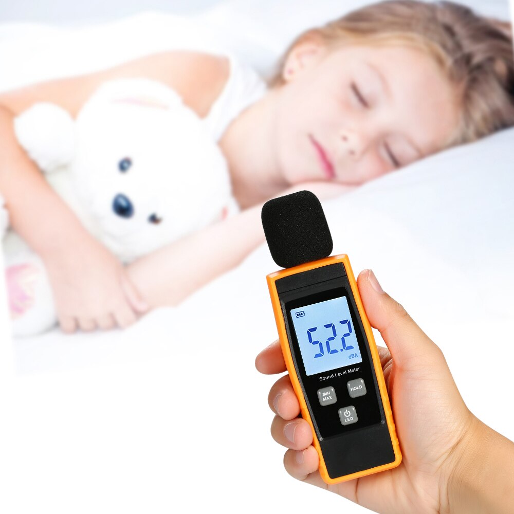 LCD Digital Sound Level Meter DB Meters 30-130dBA Noise Volume Measuring Tool Decibel Monitoring Tester w Max/Min/Data Hold Mode