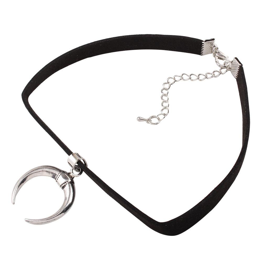 neue Schwarz Gothic Halsband Halskette Samt gotisch Chocker handgefertigt Mond Anhänger Halskette Für Frauen Kühlen Luna Schmuck Zubehör