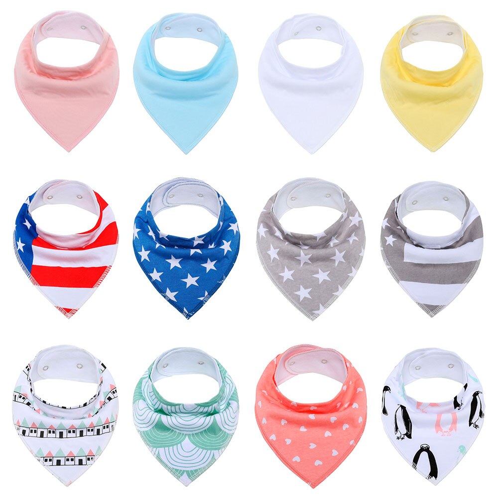 12 stk baby bandana savlesmæk til drenge og piger 100%  økologisk bomuld blød og absorberende baby savlesmæk til nyfødte: K120010