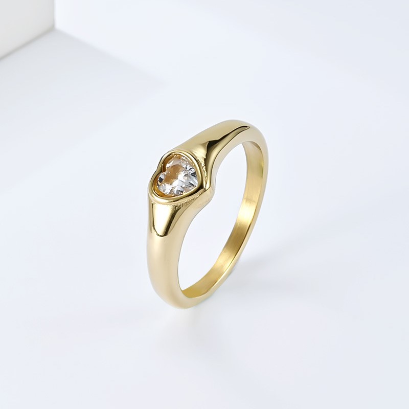 Anillo solitario de acero inoxidable con forma de corazón y circonita cúbica, alianza de boda para mujer y niña, talla 5-10