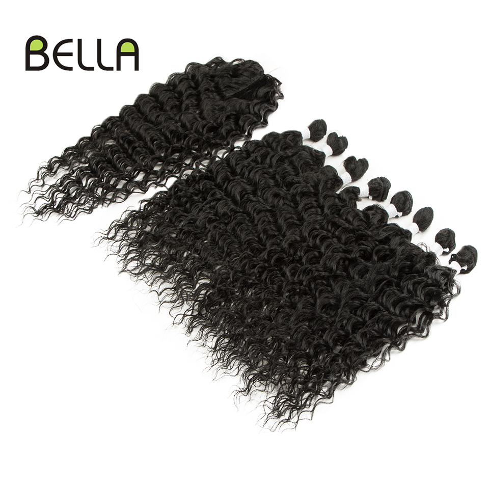 Bella-extensiones de cabello rizado sintético para mujer, mechones de pelo ondulado con cierre, color marrón degradado de 20 pulgadas, 9 unids/paquete