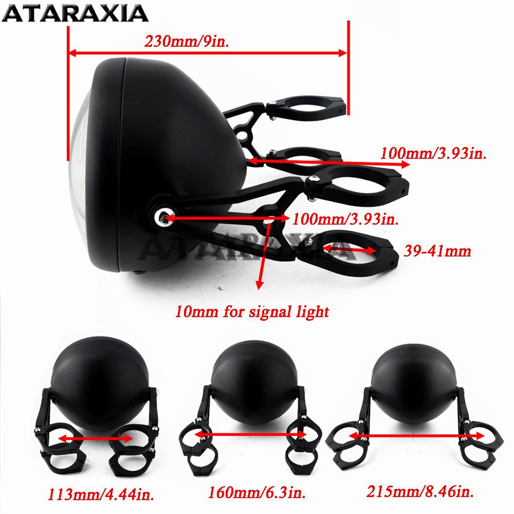 Nouvelle moto café Racer Bobber feux de croisement 6.5 "phare LED spirale blanc montage latéral phare support phare
