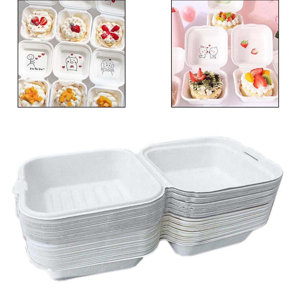 Compostable 6x6 Clamshell Food Containers Disposable Boxes Microwaveable