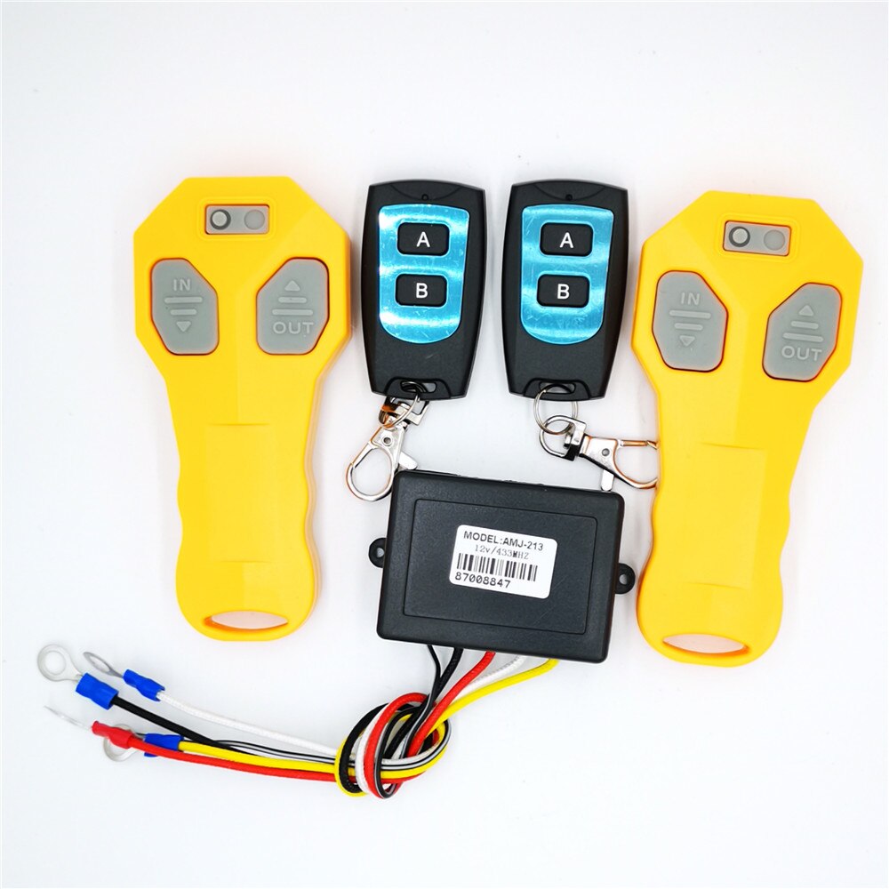 DC12V Universal Car Wireless Winch Remote Control With Four Yellow Waterproof Handset Matched Transmitters