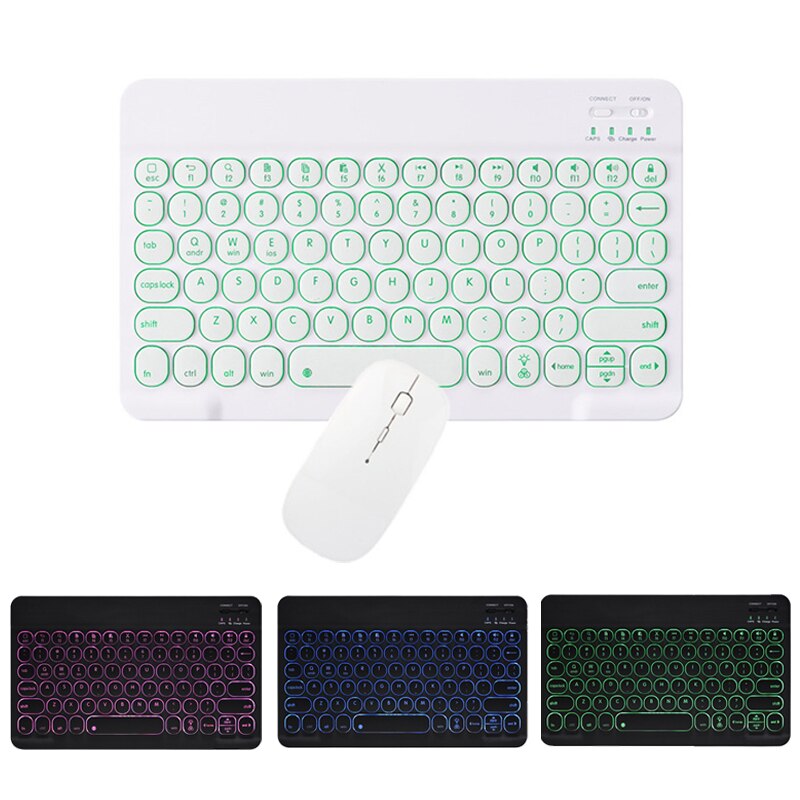 Clavier sans fil Bluetooth à bout rond, 2.4G, souris avec rétro-éclairage, pour iPad Air 3, Samsung, Huawei