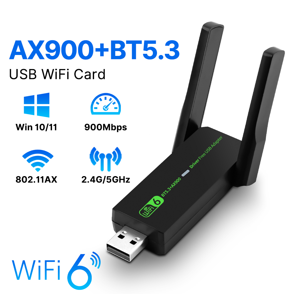 WiFi 6 AX900 BT5.3 USB WiFi Adapter 900Mbps USB Dongle Dual Band 2.4G/5GHz WiFi Network Card Drive Free for PC Laptop Win10/11: Default Title