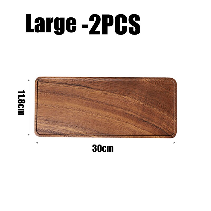 Walnut Wooden Rectangle Storage Trays Tea Cup Teapot Holder Dessert Cake Serving Plate Fruit Snacks Food Organizer Dishes Home: 2PCS Large